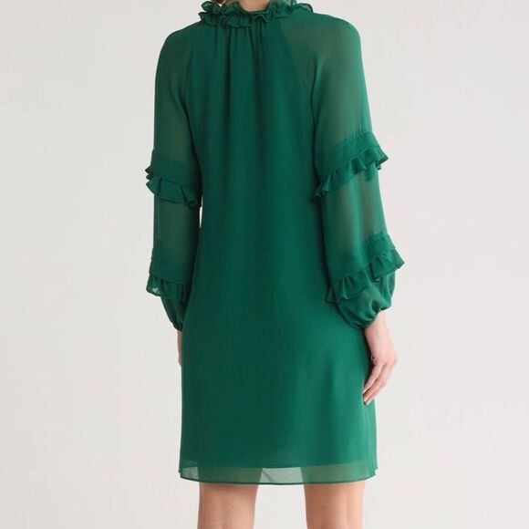Vince Camuto green long sleeve chiffon dress • New with tags Size 0 - Picture 3 of 5